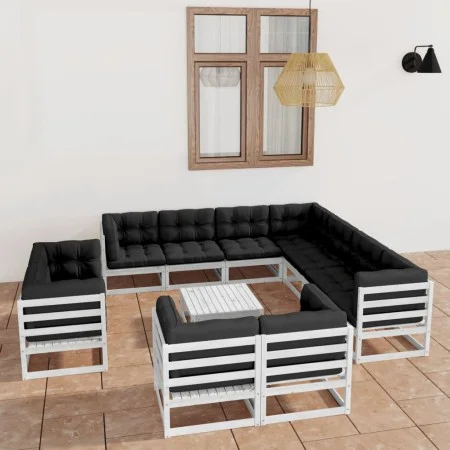 12-teiliges Gartenmöbel-Set mit Kissen aus weißem Kiefernholz von vidaXL, Gartensets - Ref: Foro24-3077000, Preis: 1,00 €, Ra...