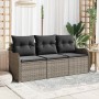 Conjunto de sofá de jardín con cojín 3 pcs Gris Poliratán