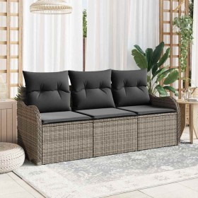 Conjunto de sofá de jardín con cojín 3 pcs Gris Poliratán