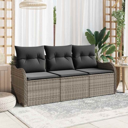 Conjunto de sofá de jardín con cojín 3 pcs Gris Poliratán