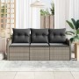 Conjunto de sofá de jardín con cojín 3 pcs Gris Poliratán