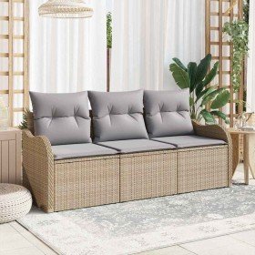 Conjunto de sofá de jardín con cojín 3 pcs Beige Poliratán