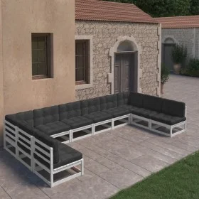 10-teiliges Gartenmöbel-Set mit Kissen aus weißem Kiefernholz von vidaXL, Gartensets - Ref: Foro24-3077205, Preis: 942,00 €, ...