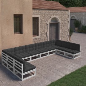 10-teiliges Gartenmöbel-Set mit Kissen aus weißem Kiefernholz von vidaXL, Gartensets - Ref: Foro24-3077205, Preis: 962,28 €, ...