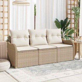 Conjunto de sofá de jardín con cojín 3 pcs Beige Poliratán