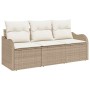Conjunto de sofá de jardín con cojín 3 pcs Beige Poliratán