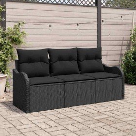 Conjunto de sofá de jardín con cojín 3 pcs Negro Poliratán
