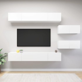 White engineered wood 6-piece TV living room furniture set by vidaXL, TV Furniture - Ref: Foro24-3078728, Price: 293,11 €, Di...