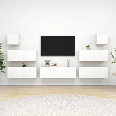 7-piece engineered wood living room TV furniture set in white by vidaXL, TV Furniture - Ref: Foro24-3078713, Price: 305,26 €,...