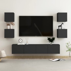 6-teiliges TV-Wohnzimmermöbelset aus schwarzem Holzwerkstoff von vidaXL, TV-Möbel - Ref: Foro24-3078767, Preis: 172,76 €, Rab...