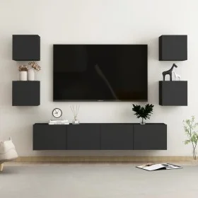 Set de muebles de salón TV 6 pzas madera de ingeniería negro de vidaXL, Muebles TV - Ref: Foro24-3078767, Precio: 173,09 €, D...