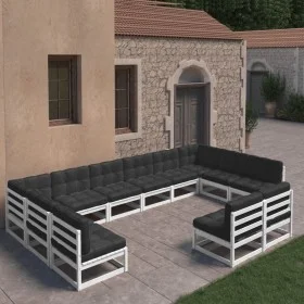 12-teiliges Gartenmöbel-Set mit Kissen aus weißem Kiefernholz von vidaXL, Gartensets - Ref: Foro24-3077235, Preis: 1,00 €, Ra...