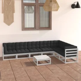 Gartenmöbel-Set mit Kissen, 8-teilig, massives weißes Kiefernholz von vidaXL, Gartensets - Ref: Foro24-3076800, Preis: 717,55...