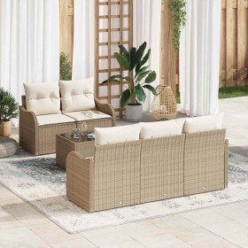Conjunto de sofá de jardín 6 pcs Beige y Crema 55 x 55 x 37 cm
