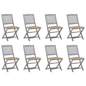 8 pcs folding garden chairs and solid acacia wood cushions by vidaXL, Garden chairs - Ref: Foro24-3078308, Price: 415,95 €, D...