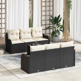 Conjunto de sofá de jardín 7 pcs Negro y crema 55 x 55 x 37 cm