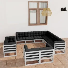 11-piece garden furniture set with white pine wood cushions by vidaXL, Garden sets - Ref: Foro24-3076995, Price: 1,00 €, Disc...