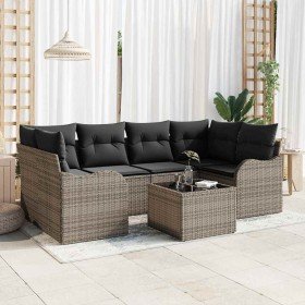 Conjunto de sofá de jardín 7 pcs Gris Poliratán, Acero y Vidrio en Sofás de exterior | Comprar online en Foro24