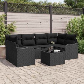 Conjunto de sofá de jardín Manual 7 pcs Negro 55 x 55 x 37 cm