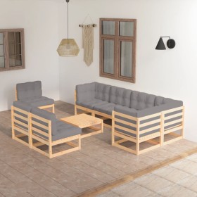 9-piece garden furniture set with solid pine wood cushions by vidaXL, Garden sets - Ref: Foro24-3076679, Price: 826,89 €, Dis...
