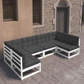 6-piece garden furniture set with solid white pine wood cushions by vidaXL, Garden sets - Ref: Foro24-3077175, Price: 555,35 ...