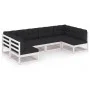 6-piece garden furniture set with solid white pine wood cushions by vidaXL, Garden sets - Ref: Foro24-3077175, Price: 555,35 ...