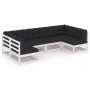 6-teiliges Gartenmöbel-Set mit Kissen aus massivem Weißkiefernholz von vidaXL, Gartensets - Ref: Foro24-3077175, Preis: 566,0...