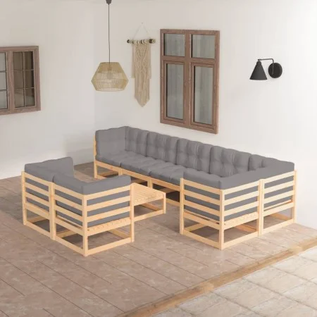 Set mit 9 Gartenmöbeln und Kissen aus massivem Zirbenholz von vidaXL, Gartensets - Ref: Foro24-3076709, Preis: 821,30 €, Raba...