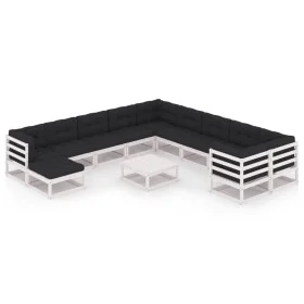 Set de muebles de jardín 12 pzas con cojines madera pino blanco de vidaXL, Conjuntos de jardín - Ref: Foro24-3077100, Precio:...