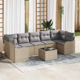 Conjunto de sofá de jardín 8 pcs Beige y gris 55 x 55 x 37 cm