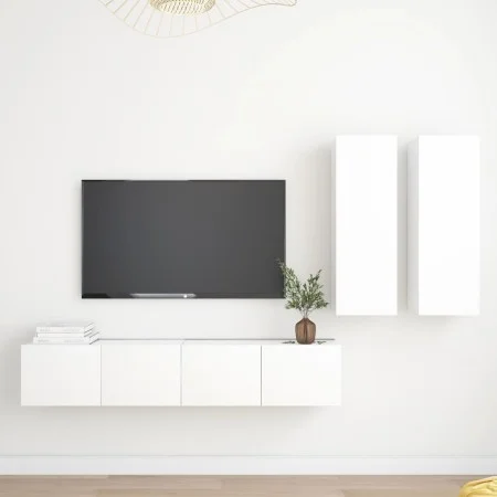 4-teiliges TV-Wohnzimmermöbelset aus weißem Holzwerkstoff von vidaXL, TV-Möbel - Ref: Foro24-3078686, Preis: 200,12 €, Rabatt: %