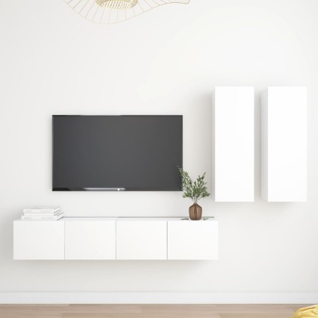 4-teiliges TV-Wohnzimmermöbelset aus weißem Holzwerkstoff von vidaXL, TV-Möbel - Ref: Foro24-3078686, Preis: 190,36 €, Rabatt: %