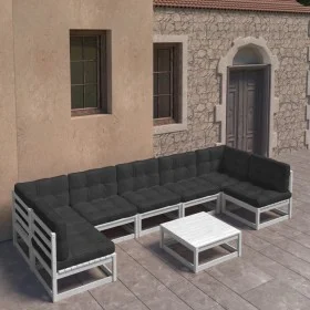 Gartenmöbel-Set mit Kissen, 8-teilig, massives weißes Kiefernholz von vidaXL, Gartensets - Ref: Foro24-3077190, Preis: 714,24...