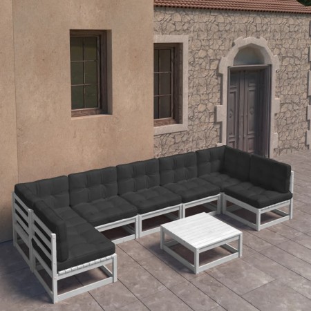 Gartenmöbel-Set mit Kissen, 8-teilig, massives weißes Kiefernholz von vidaXL, Gartensets - Ref: Foro24-3077190, Preis: 727,00...