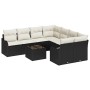 Conjunto de sofá de jardín 9 pcs Negro y crema 55 x 55 x 37 cm