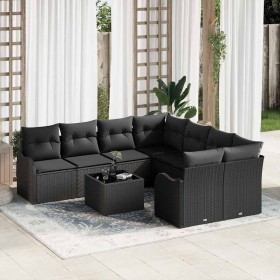 Conjunto de sofá de jardín con cojín con almohada 9 pcs Negro en Sofás de exterior | Comprar online en Foro24