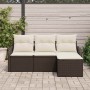 Conjunto de sofá de jardín con cojín 4 pcs Marrón Poliratán