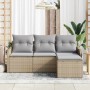 Conjunto de sofá de jardín con cojín 4 pcs Beige Poliratán
