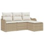 Conjunto de sofá de jardín con cojín 4 pcs Beige Poliratán