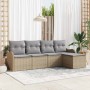 Conjunto de sofá de jardín con cojín 5 pcs Beige Poliratán