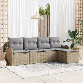 Conjunto de sofá de jardín con cojín 5 pcs Beige Poliratán