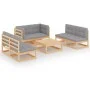 7-teiliges Gartenmöbel-Set mit Kissen aus massivem Kiefernholz von vidaXL, Gartensets - Ref: Foro24-3076464, Preis: 616,41 €,...