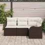 Conjunto de sofá de jardín con cojín 4 pcs Marrón Poliratán