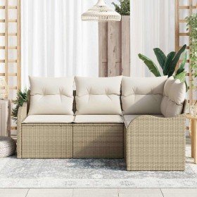 Conjunto de sofá de jardín con cojín 4 pcs Beige Poliratán Conjunto de sofá de jardín con cojín 4 pcs Beige Poliratán