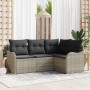 Conjunto de sofá de jardín con cojín 4 pcs Gris Claro Poliratán