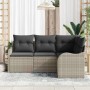 Conjunto de sofá de jardín con cojín 4 pcs Gris Claro Poliratán