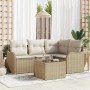 Conjunto de sofá de jardín con cojín 5 pcs Marrón Poliratán