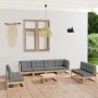 9-piece garden furniture set with solid pine wood cushions by vidaXL, Garden sets - Ref: Foro24-3076484, Price: 854,57 €, Dis...