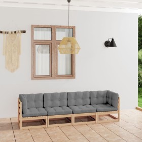 4-seater garden sofa with solid pine wood cushions by vidaXL, Outdoor sofas - Ref: Foro24-3076409, Price: 378,00 €, Discount: %
