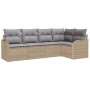 Conjunto de sofá de jardín con cojín 5 pcs Beige Poliratán